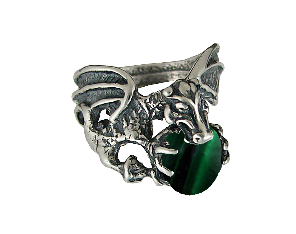 Sterling Silver Dragon of Desire Ring With Malachite Size 10